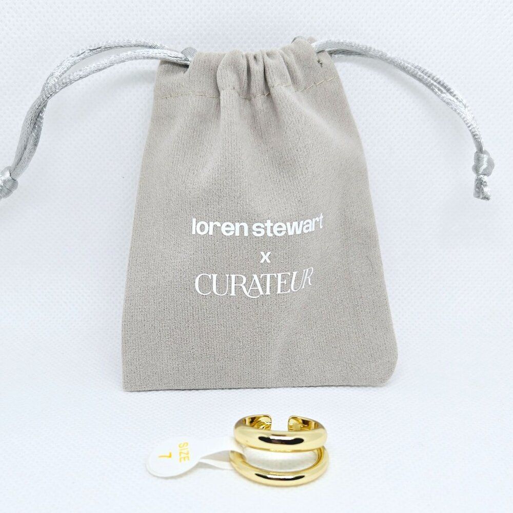NEW W/POUCH LOREN STEWART X CURATEUR DEUX OPEN BAND RING SIZE 7 GOLD PLATED